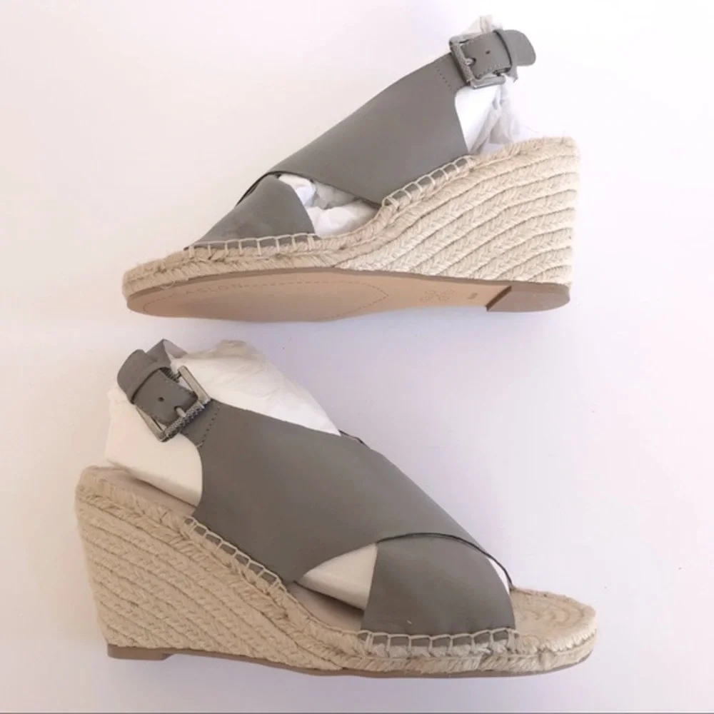 Caslon Suri Leather Crisscross Wedge Espadrille Sandals Gray Purple Size 8.5 NIB